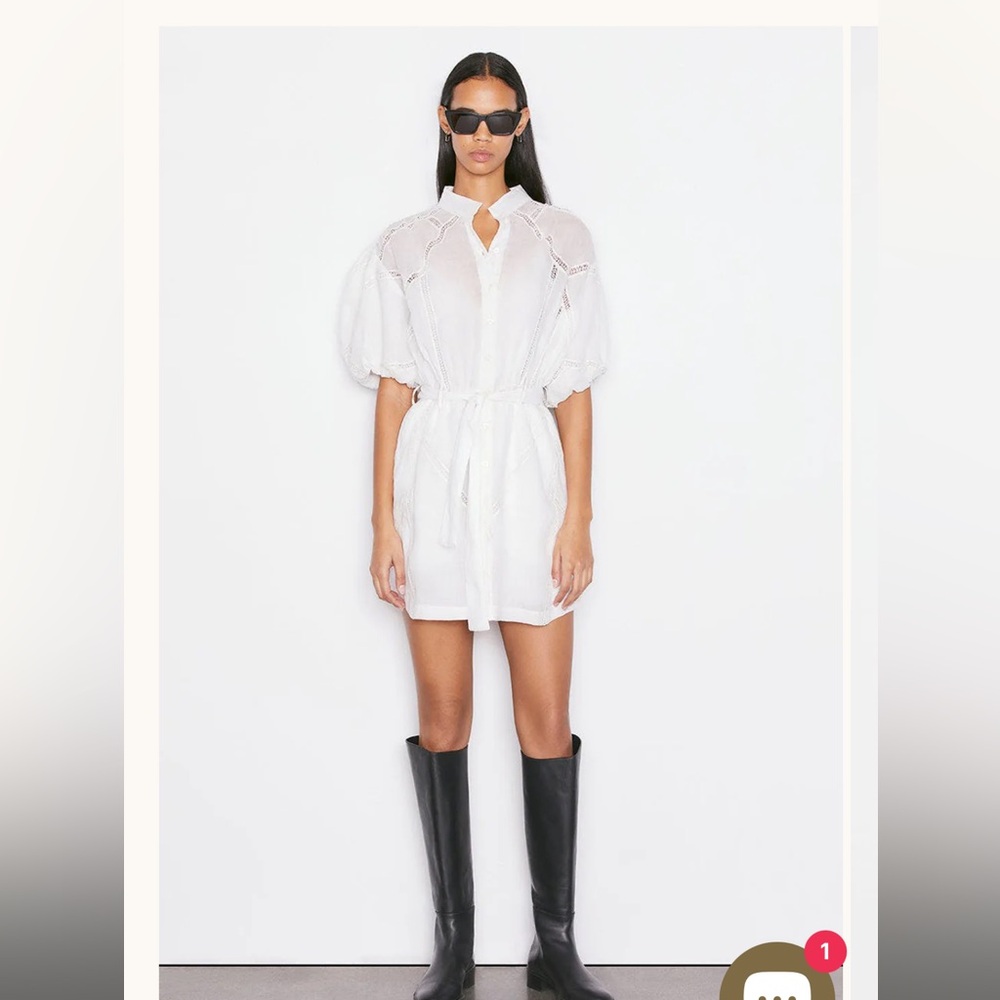 FRAME - INSET LACE PUFF SLEEVE DRESS